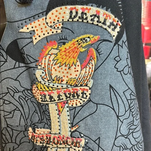 Ed Hardy Black and Gray Graphic Hoodie - Picture 2 of 4